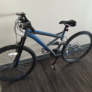 Gray and Blue Mountain Bike